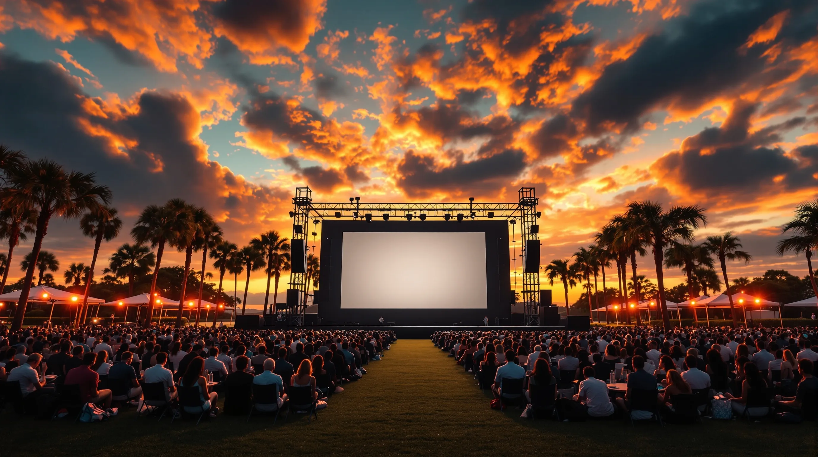 Corporate outdoor cinema event with large audience under the stars